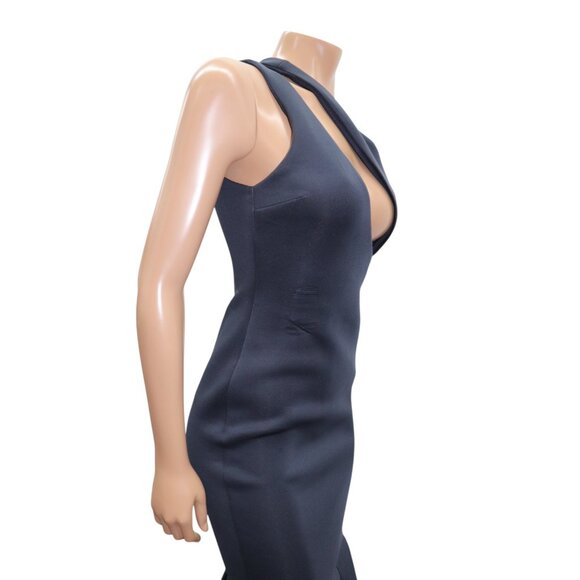 ASOS One Shoulder Cutout Trumpet Midi Dress Neoprene Navy Blue 6 - Picture 7 of 10